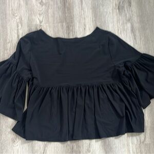 Bryn Walker black blouse relaxed fit ruffle top Small
